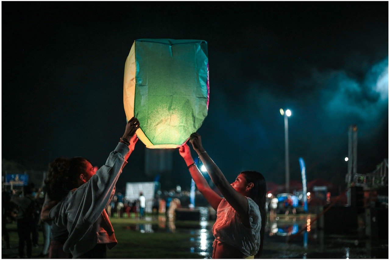 balloons, darling, night, clouds, festival, nature, people, love
