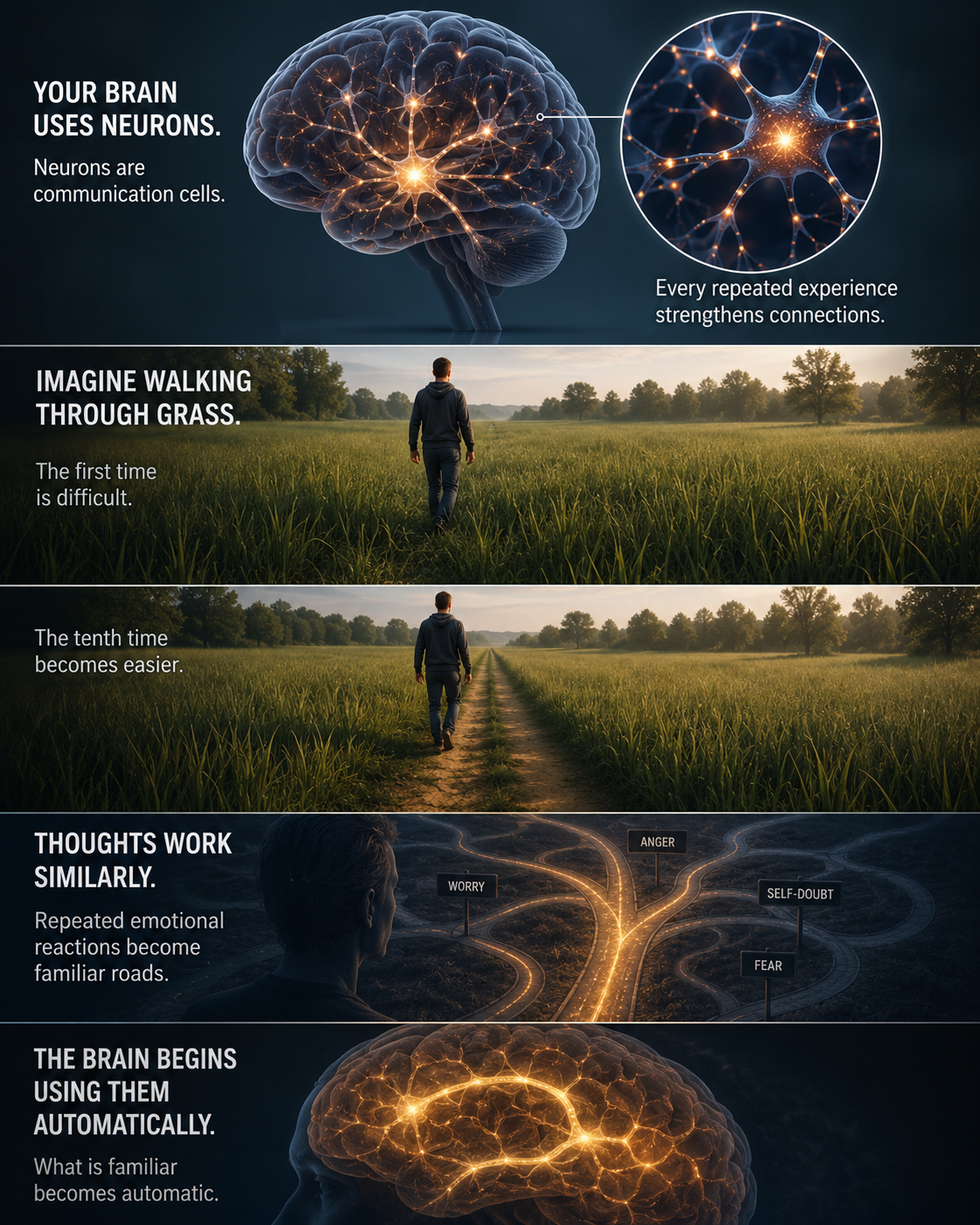 Repeated emotional thoughts creating stronger neural pathways in the brain