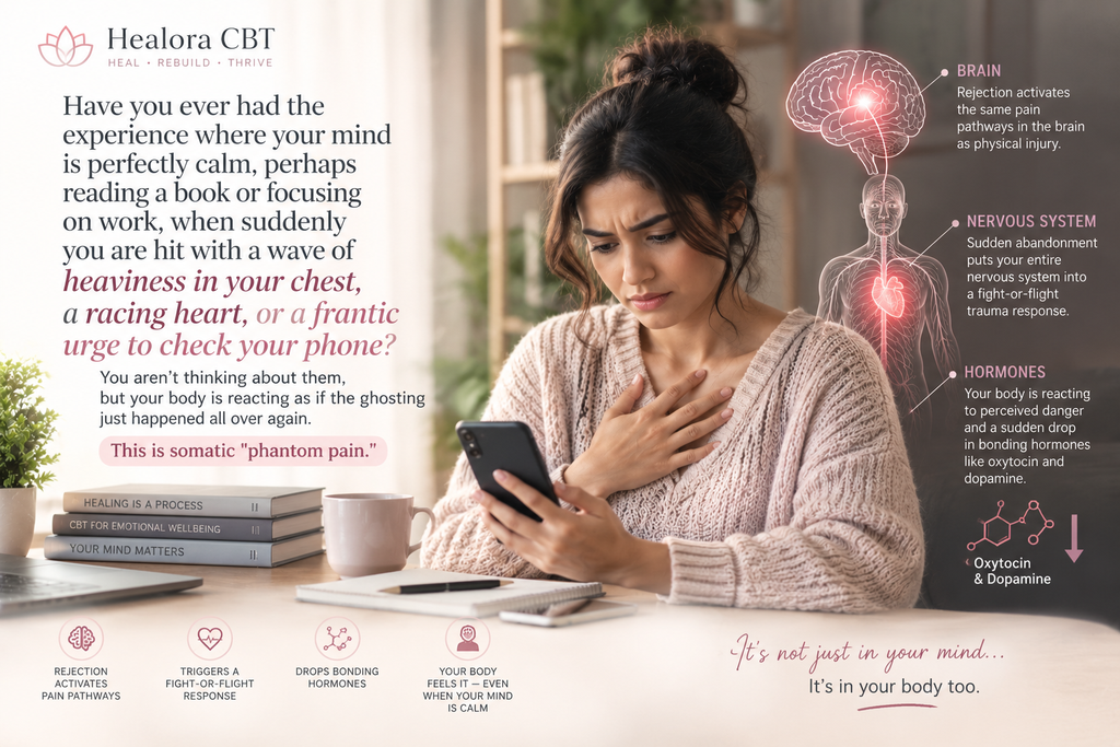 What Is CBT for Emotional Healing?Cognitive Behavioral Therapy (CBT) is a structured psychological approach that focuses on the relationship between thoughts, emotions, and behaviours.The basic idea is simple:Situation → Thoughts → Feelings → Behaviours → ConsequencesFor example, imagine someone sends you a message but does not reply to your response.The situation is simply: “There has been no reply.”A thought might be:“They must be upset with me.”That thought may create anxiety or sadness. The person might then repeatedly check their phone, send several messages, or withdraw.CBT helps separate the fact from the interpretation.The fact is that there has been no reply.The meaning attached to that fact is a thought—and thoughts can be examined.Understanding Your ThoughtsThoughts happen continuously, often without conscious awareness. Some thoughts are helpful, while others may be automatic and influenced by fear, previous experiences, or assumptions.Common unhelpful thinking patterns include:All-or-nothing thinkingCatastrophizingMind readingOvergeneralizationPersonalizationNegative filteringPredicting the worstFor example:“They did not answer, so they don't care about me.”This may feel true emotionally, but it is still an interpretation.A CBT approach encourages you to ask:What evidence do I actually have?Then ask:Are there other possible explanations?Maybe the person is busy, unavailable, distracted, or simply needs time.The purpose is not to force yourself to think positively. The goal is to develop a more balanced and realistic perspective.Understanding Your FeelingsFeelings are important signals. They can tell us that something matters to us, that we feel threatened, that we need rest, or that a situation has touched an important personal value.Emotions are not necessarily problems that need to be eliminated.Instead, emotional healing can involve learning to recognize and regulate them.Try identifying your emotion using specific words:“I feel anxious.”“I feel disappointed.”“I feel rejected.”“I feel overwhelmed.”“I feel angry.”“I feel uncertain.”Then ask:What happened immediately before I felt this way?And:What thought appeared in my mind?This simple process can help create a pause between the experience and the reaction.Understanding Your BehavioursBehaviour is what we do after experiencing thoughts and feelings.When someone feels anxious, they might:Avoid a situationSeek reassuranceCheck social media repeatedlySend multiple messagesIsolate themselvesOverthink conversationsProcrastinateReact impulsivelyThese behaviours may provide temporary relief, but sometimes they maintain the emotional cycle.For example, repeatedly checking a phone may temporarily reduce uncertainty. However, if checking becomes frequent, it can increase anxiety and reinforce the belief that constant checking is necessary.CBT helps you experiment with healthier behavioural responses.Instead of immediately reacting, you might pause, breathe, identify the thought, and choose what action fits the situation.The CBT Thought-Feeling-Behaviour CycleConsider this example:Situation: A friend does not respond to a message.Automatic thought: “I must have done something wrong.”Feeling: Anxiety and sadness.Behaviour: Checking the phone repeatedly.Short-term result: Temporary reassurance when the phone is checked.Long-term result: Increased dependence on checking.Now consider a more balanced response:Situation: A friend does not respond.Balanced thought: “I don't know why they haven't replied yet.”Feeling: Some uncertainty, but less emotional intensity.Behaviour: Continue with the day's activities rather than repeatedly checking.This does not guarantee that the other person will respond. Instead, it changes how you respond to uncertainty.A Simple CBT ExerciseThe following exercise can help you become more aware of your emotional patterns.Step 1: Identify the SituationWrite down what actually happened.Keep it factual.Example:“I sent a message at 2 PM and have not received a response.”Step 2: Identify Your Automatic ThoughtAsk:“What did my mind immediately tell me?”Write the thought without judging yourself.Step 3: Name the EmotionIdentify what you felt and, if helpful, rate its intensity from 0–100.Anxiety: 70/100Step 4: Examine the EvidenceAsk:What evidence supports my thought?What evidence does not support it?Am I making an assumption?Am I predicting something I cannot know?Step 5: Create a Balanced ThoughtTry:“I don't have enough information to know what their silence means.”Step 6: Choose a Helpful BehaviourAsk:“What action supports my well-being right now?”You might put your phone away, continue working, take a walk, practice breathing, or speak with someone you trust.Why Emotional Healing Takes TimeEmotional healing is rarely an instant process. Understanding your thoughts, feelings, and behaviours may take repeated practice.One difficult day does not mean that your progress has disappeared.CBT focuses on developing skills that can be practiced over time. The aim is not to eliminate every difficult emotion. Instead, the goal can be to respond to emotional experiences with greater awareness and flexibility.This is particularly important when old patterns have become automatic.Healing can involve noticing a familiar reaction and gradually learning a different response.CBT, NLP and Emotional AwarenessAt HealoraCBT, CBT can be presented alongside other personal-development approaches such as NLP and EFT as complementary tools for self-reflection and emotional awareness.CBT provides a structured framework for examining thoughts and behaviours. NLP-based exercises may be used by some practitioners for exploring internal experiences and patterns, while EFT is often used as a self-help relaxation or emotional-regulation practice.These approaches should not be treated as replacements for appropriate professional mental-health care.Frequently Asked QuestionsWhat is CBT for emotional healing?CBT for emotional healing focuses on understanding how thoughts, feelings, and behaviours interact and learning healthier ways to respond to difficult emotional experiences.Can CBT change negative thoughts?CBT can help people identify automatic and unhelpful thinking patterns and examine whether their interpretations are accurate, balanced, and useful.Why do thoughts affect feelings?The meaning we attach to an event can influence our emotional response. Two people can experience the same situation but interpret it differently and therefore experience different emotions.How can I understand my emotions better?Start by identifying the situation, naming the emotion, noticing the automatic thought, and observing what you did next.Does emotional healing happen quickly?Emotional healing is often gradual. Progress can involve repeated practice, greater self-awareness, healthier coping strategies, and appropriate support.When should I seek professional help?If emotional difficulties are persistent, overwhelming, interfere with daily life, or involve thoughts of harming yourself or someone else, seek support from a qualified mental-health professional or appropriate emergency service.ConclusionUnderstanding your thoughts, feelings, and behaviours can be an important part of emotional growth. CBT provides a practical framework for noticing automatic thoughts, understanding emotional responses, and choosing healthier behaviours.You do not have to believe every thought your mind produces. You can pause, examine it, and decide how you want to respond.HealoraCBT encourages this process through practical emotional-awareness and CBT-based educational content—because healing is not about becoming emotionless. It is about learning to understand